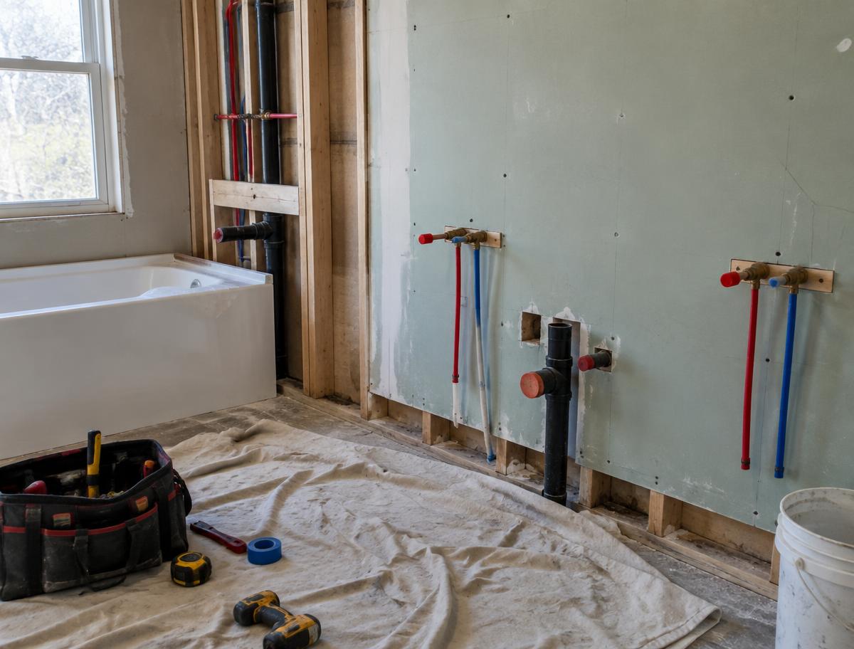 Bathroom plumbing refresh — during